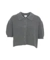 Herskind Cropped Cardigan With Classic Collar And Ribbed Texture In Gray