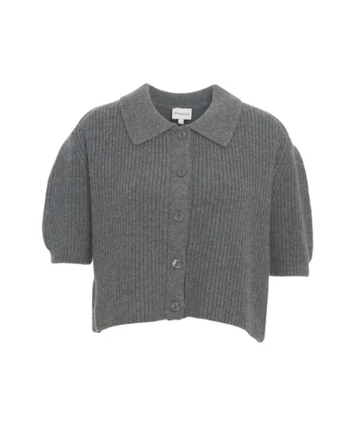 Herskind Cropped Cardigan With Classic Collar And Ribbed Texture In Gray
