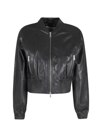 Herskind Dario Ribbed-trim Leather Jacket In Black