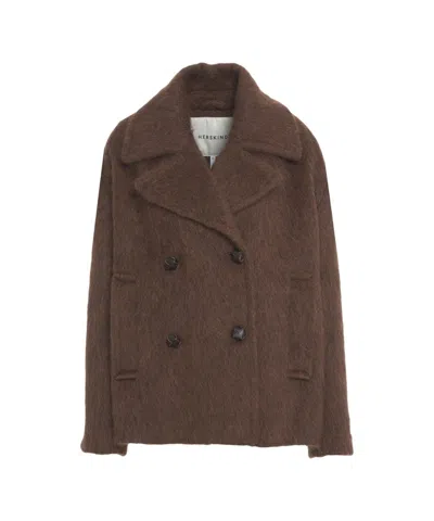 Herskind Double-breasted Brown Jacket With Wide Collar And Structured Silhouette