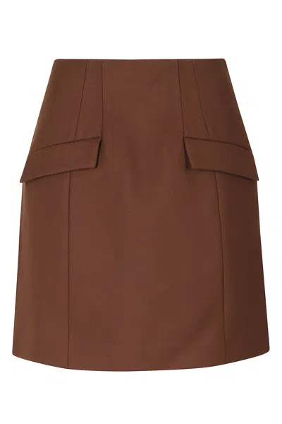 HERSKIND JAVA BROWN VIRGIN WOOL-BLEND FLAP-POCKET MINI SKIRT