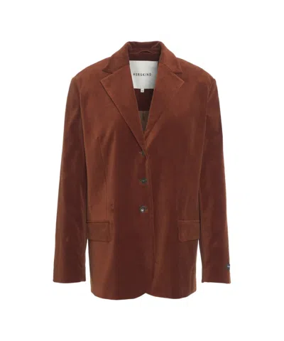 Herskind Oversized Brown Velvet Blazer With Classic Notch Lapel And Flap Pockets