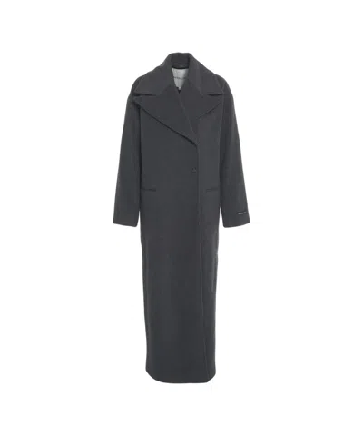 Herskind Oversized Grey Coat With Wide Lapel Collar And Minimalist Design In Gray