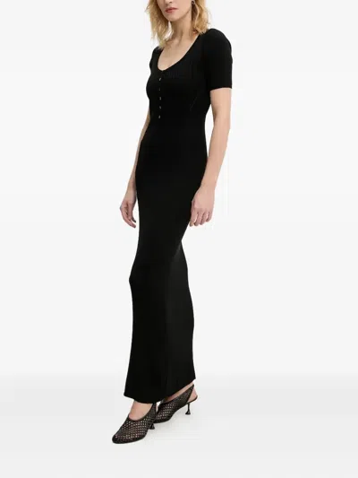 Herskind Ribbed Button-front Dress In Black