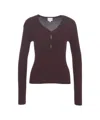 Herskind Ribbed Knit Top With V-neckline And Button Front In White