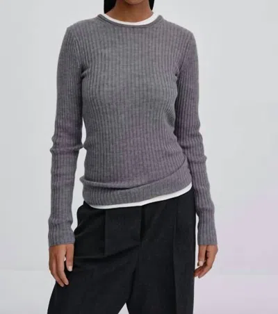 Herskind Ribbed Slim Crew Sweater In Grey Melange