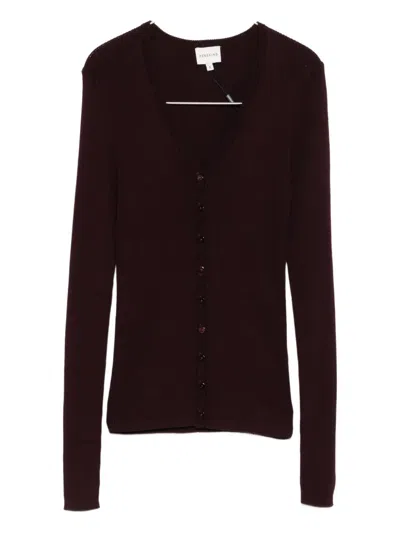 Herskind Ribbed V-neck Cardigan In Burgundy