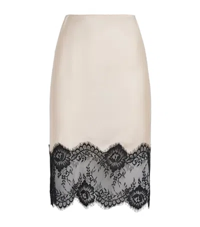 Herskind Satin Lace-trim Herbert Midi Skirt In White