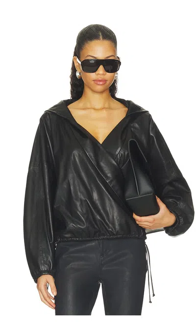 Herskind Sisi Leather Hooded Blouse In Black