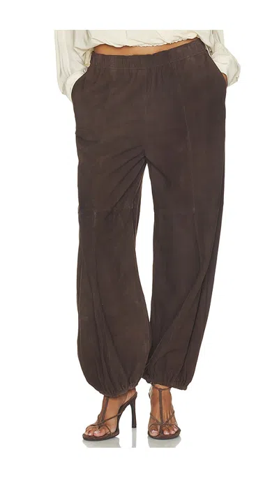 Herskind Sylvia Suede Mid Waist Pants In Brown