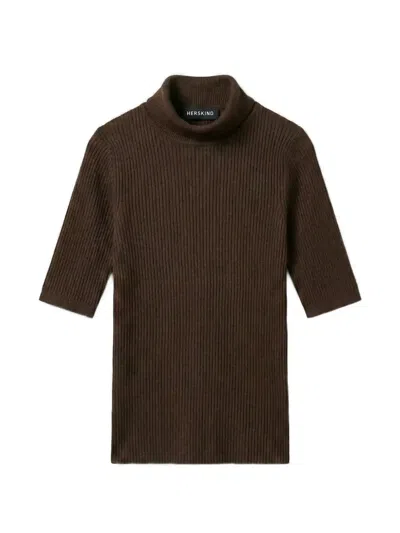 Herskind Wes Rib-knit Short-sleeve Sweater In Brown