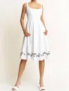 Hersy Embroidered Linen Flare Midi Dress In White