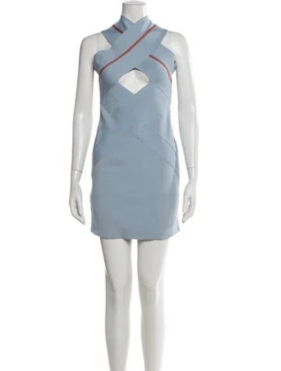 Pre-owned Herve By Herve Leger Asymmetrical Mini Dress In Blue