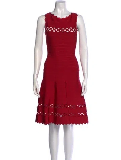Pre-owned Herve By Herve Leger Bateau Neckline Knee-length Dress In Red
