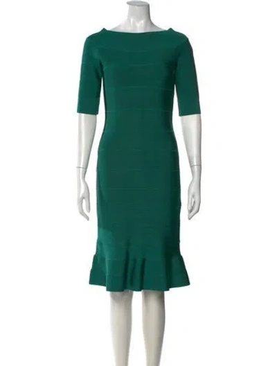 Pre-owned Herve By Herve Leger Bateau Neckline Knee-length Dress W/ Tags In Green