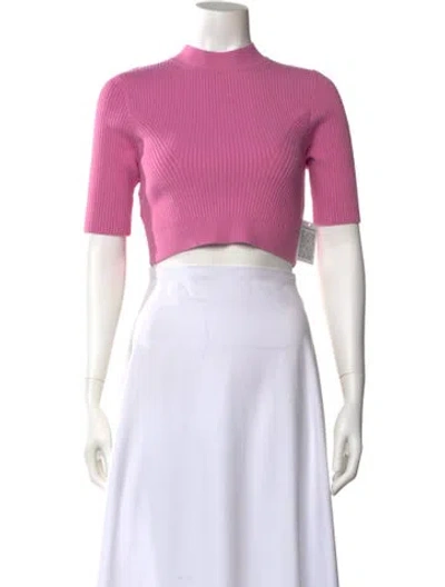 Pre-owned Herve By Herve Leger Bateau Neckline Short Sleeve Crop Top In Pink
