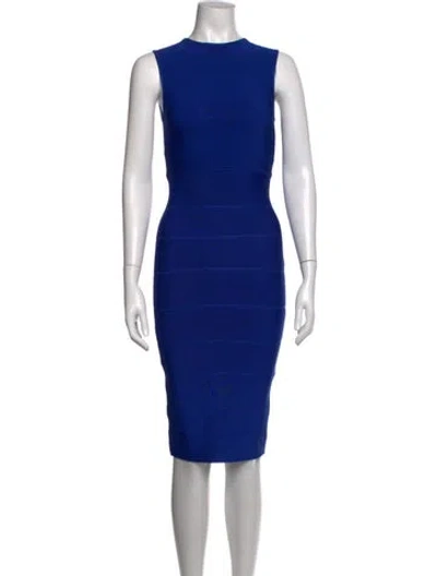 Pre-owned Herve By Herve Leger Crew Neck Knee-length Dress In Blue