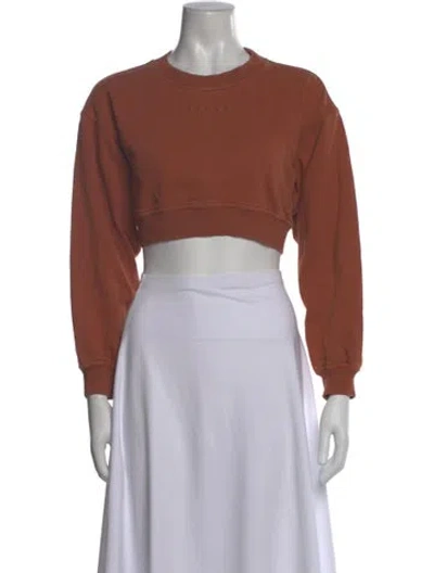 Pre-owned Herve By Herve Leger Crew Neck Long Sleeve Crop Top In Orange
