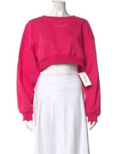 Pre-owned Herve By Herve Leger Crew Neck Long Sleeve Crop Top In Pink