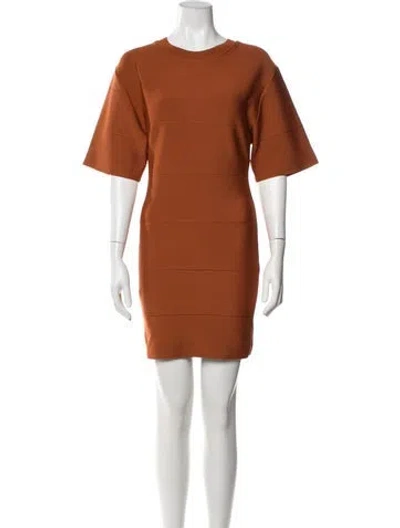 Pre-owned Herve By Herve Leger Crew Neck Mini Dress In Brown