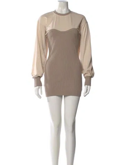 Pre-owned Herve By Herve Leger Crew Neck Mini Dress In Neutral