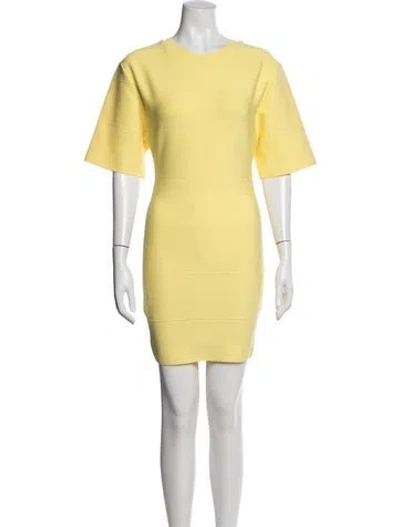 Pre-owned Herve By Herve Leger Crew Neck Mini Dress In Yellow