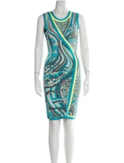 Pre-owned Herve By Herve Leger Graphic Print Mini Dress In Blue