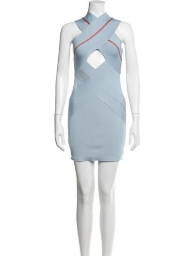 Pre-owned Herve By Herve Leger Halterneck Mini Dress In Blue