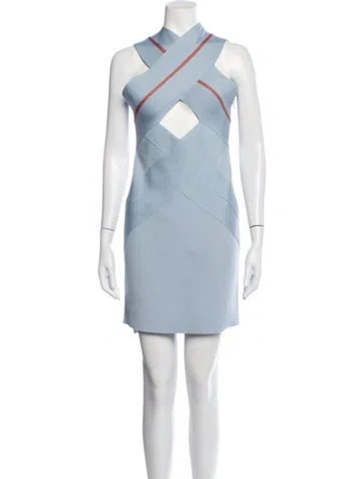 Pre-owned Herve By Herve Leger Halterneck Mini Dress In Blue
