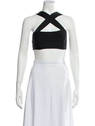 Pre-owned Herve By Herve Leger Halterneck Sleeveless Crop Top In Black