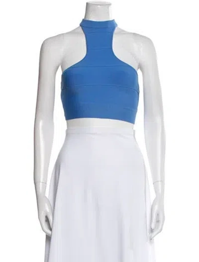 Pre-owned Herve By Herve Leger Halterneck Sleeveless Crop Top In Blue