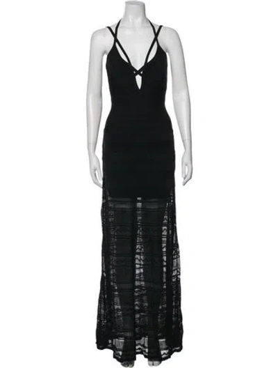 Pre-owned Herve By Herve Leger Lace Pattern Long Dress In Black