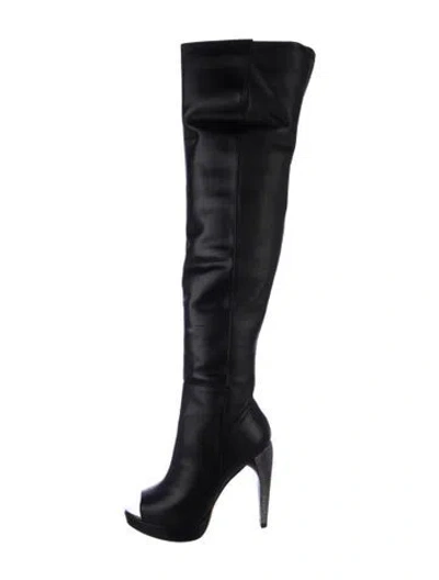 Pre-owned Herve By Herve Leger Leather Studded Accents Boots In Black