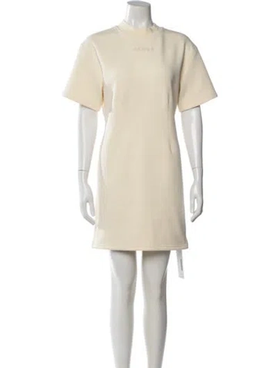 Pre-owned Herve By Herve Leger Mock Neck Mini Dress In Neutrals