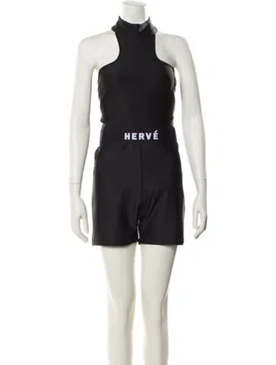 Pre-owned Herve By Herve Leger Mock Neck Romper In Black