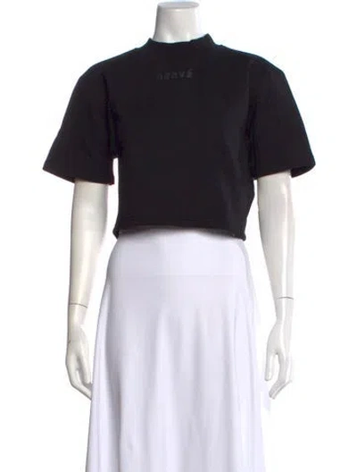 Pre-owned Herve By Herve Leger Mock Neck Short Sleeve Crop Top In Black