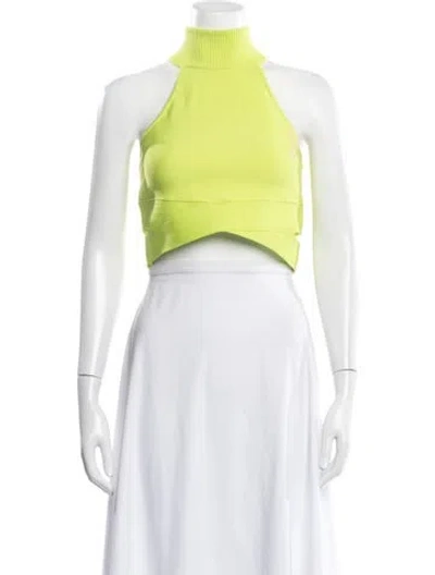 Pre-owned Herve By Herve Leger Mock Neck Sleeveless Crop Top W/ Tags In Green