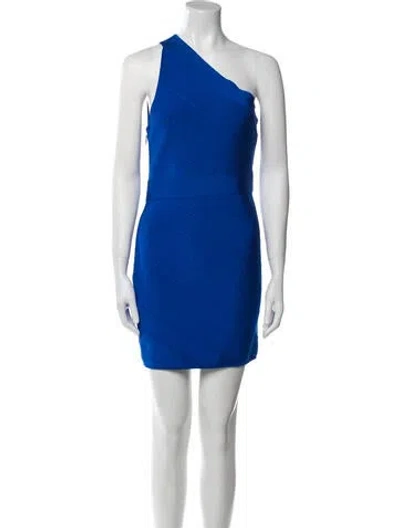 Pre-owned Herve By Herve Leger One-shoulder Mini Dress In Blue