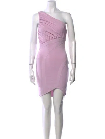 Pre-owned Herve By Herve Leger One-shoulder Mini Dress In Purple
