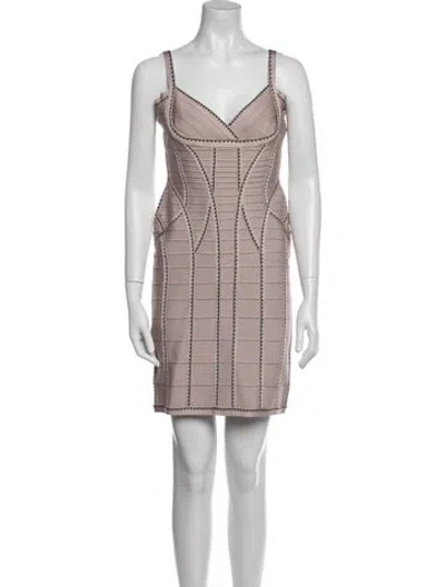 Pre-owned Herve By Herve Leger Plaid Print Mini Dress In Neutral
