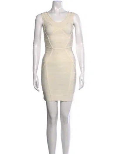 Pre-owned Herve By Herve Leger Scoop Neck Mini Dress In Neutral