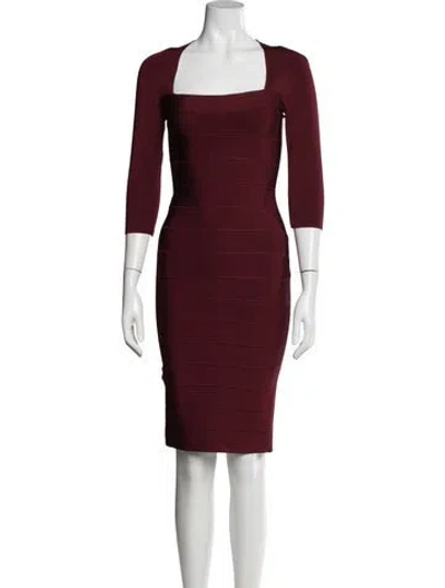 Pre-owned Herve By Herve Leger Square Neckline Knee-length Dress In Burgundy