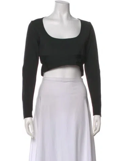 Pre-owned Herve By Herve Leger Square Neckline Long Sleeve Crop Top W/ Tags In Black