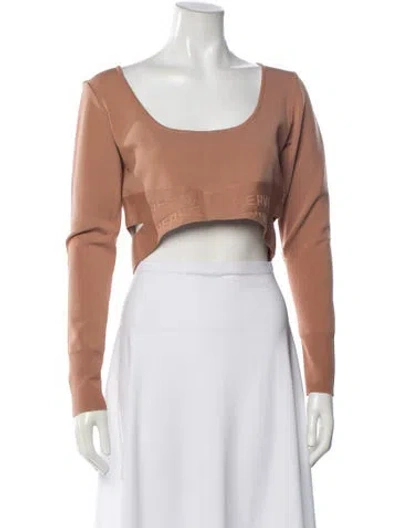 Pre-owned Herve By Herve Leger Square Neckline Long Sleeve Crop Top W/ Tags In Neutral