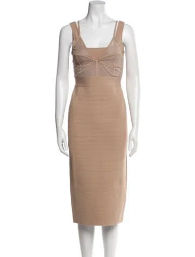Pre-owned Herve By Herve Leger Square Neckline Midi Length Dress In Neutral