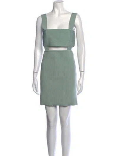 Pre-owned Herve By Herve Leger Square Neckline Mini Dress In Green
