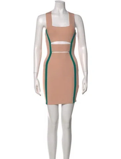 Pre-owned Herve By Herve Leger Square Neckline Mini Dress In Neutral
