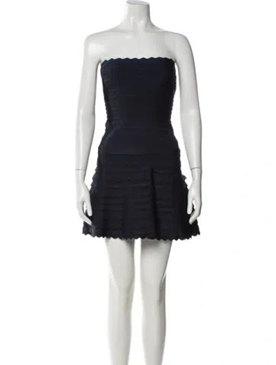 Pre-owned Herve By Herve Leger Strapless Mini Dress In Blue