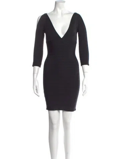 Pre-owned Herve By Herve Leger V-neck Mini Dress In Black