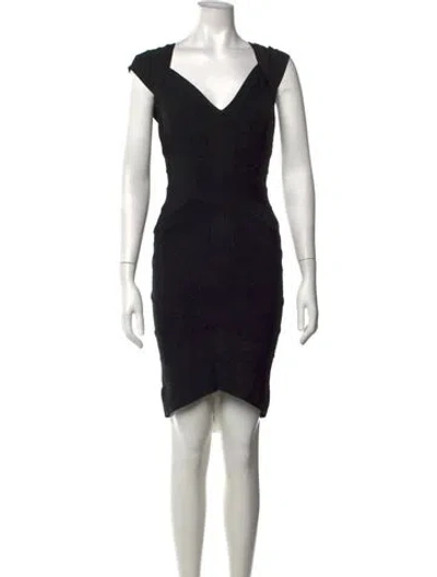 Pre-owned Herve By Herve Leger V-neck Mini Dress In Black